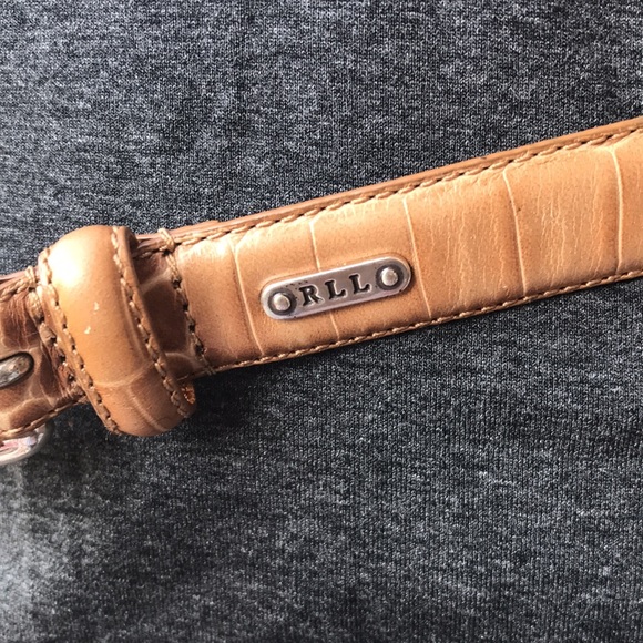 🚨B2G1 LAUREN RALPH LAUREN Tan Animal Print Italian Leather Brass Buckle Belt - Picture 4 of 9